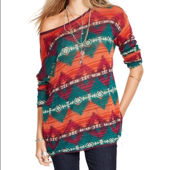 Denim & Supply Ralph Lauren Orange and Green Crew Neck Sweater - Picture 1 of 7